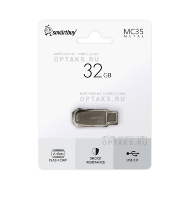 Флешка USB 32Gb SmartBuy Dual MC35, USB 3.0, металл, Type-C + Type-A, серебристый
