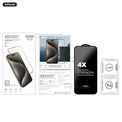 Защитное стекло 10-in-1 Supglass SG-01 4X Quadruple Strength Glass, для iPhone 15/16